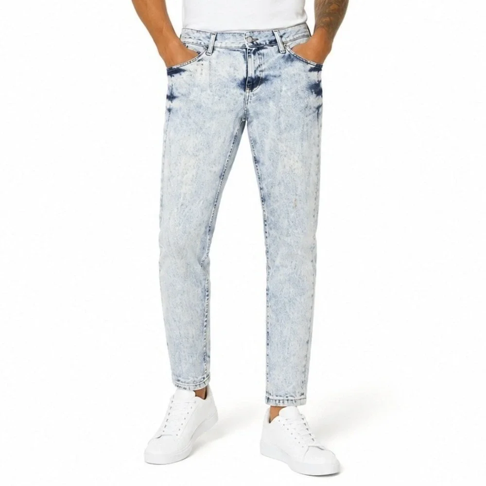 Jeanius Akademiks Jeans Mens 32 Light Blue Acid Wash Distressed Streetwear Denim